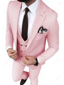 Trajes para hombres Llegada Hombres Esmoquin de novio rosa claro Muesca Solapa Padrinos de boda 3 piezas Conjunto de boda (chaqueta Pantalones Chaleco Corbata) D289