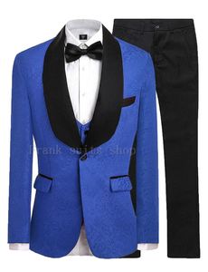 Herenpakken Aankomst heren 2023 Royal Blue Jacquard Groom Tuxedos Slim Fit Shawl Rapel Men Wedding Blazers