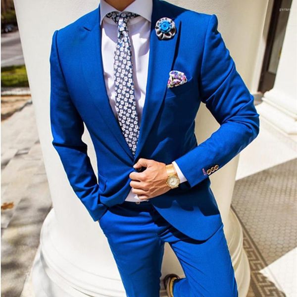 Costumes pour hommes Arrivée Bleu Royal Hommes 2 Pièces Sur Mesure Mariage Personnalisé Marié Tuxedos Groomsman Costume De Fête Pour Homme Veste Pantalon