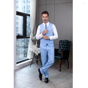 Costumes pour hommes Arrivailles Men Suit Linet Light Blue Wedding Groom Design 2 pièces Pantalon Gitre simple Tendance à poitrine Smooth