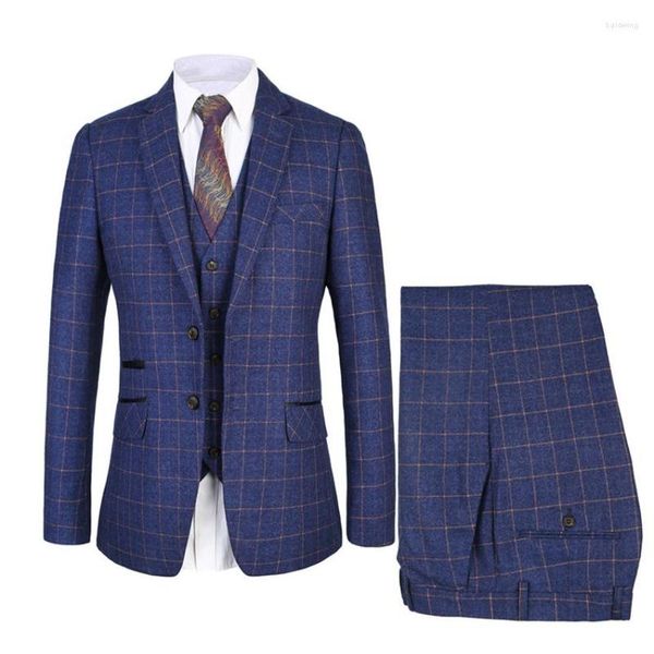 Costumes pour hommes Auriparus Flaviceps Style classique Tuxedos de marié bleu marine à carreaux costume de dîner 3 pièces garçon d'honneur sur mesure homme