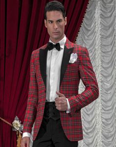 Costumes pour hommes Auriparus Flaviceps Plaid Angleterre Blazer à carreaux rouges et pantalon noir 2 pièces Tuxedos de marié Mariage sur mesure