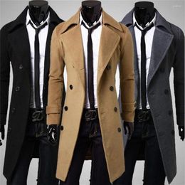 Trajes de hombre Otoño e Invierno largo doble botonadura cortavientos abrigo de lana Slim Fit