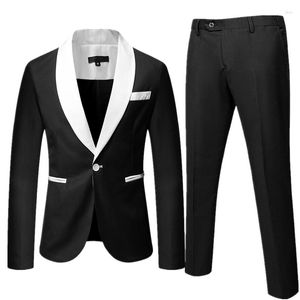 Herenpakken Autumn Blazer Jacket en broek Fashion Business Tweed-Dely Set Black Blue Gray Coat Trousers Costume Homme