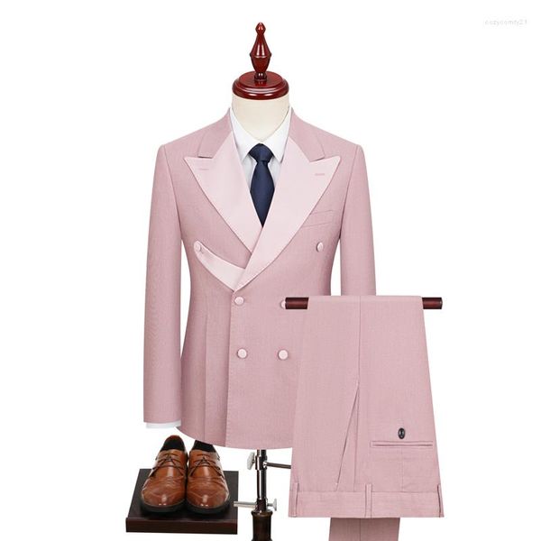 Trajes para hombre, conjunto de traje de diseño de otoño, chaqueta, pantalones, rosa, negro, blanco, tela de gama alta, vestido de novio, talla europea 44-58