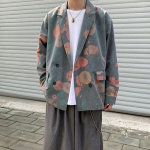 Herenpakken herfst Koreaanse bloem blazer heren modebedrijf casual jurk jas heren streetwear wilde losse pak jassen heren m-2xl