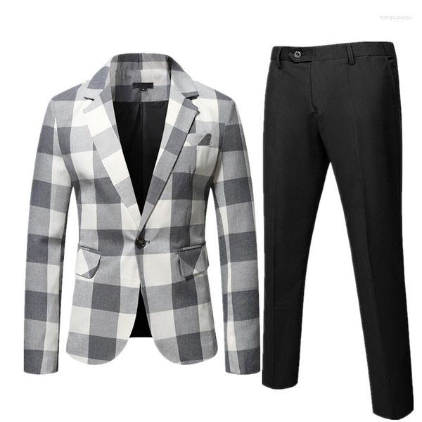 Costumes pour hommes automne costume 2 pièces printemps mode Blazer veste et pantalon noir bleu gris mâle robe ensembles/manteau pantalon