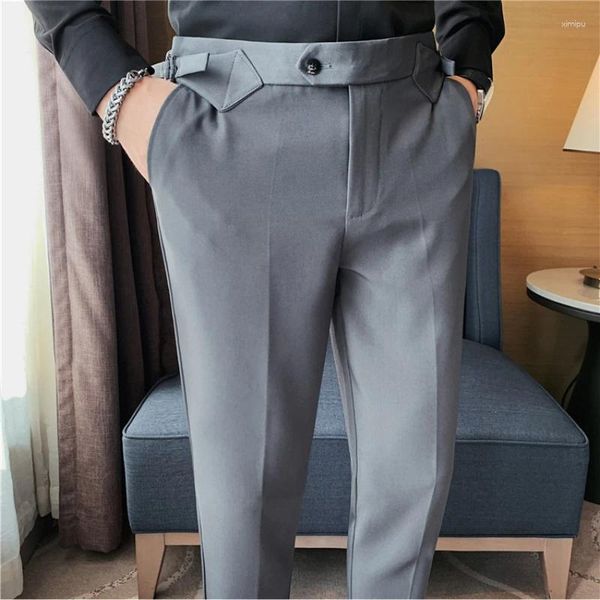 Trajes de hombre Otoño Invierno Coreano Fuerza elástica Oficina de negocios Traje Pantalones Color sólido Cintura alta Casual Slim Fit Boda Novio