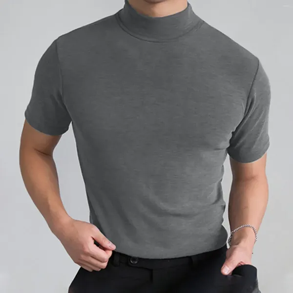 Trajes para hombres B148390 hombres camiseta delgada color sólido cuello alto cuello alto manga corta streetwear fitness ropa casual 2023 ocio