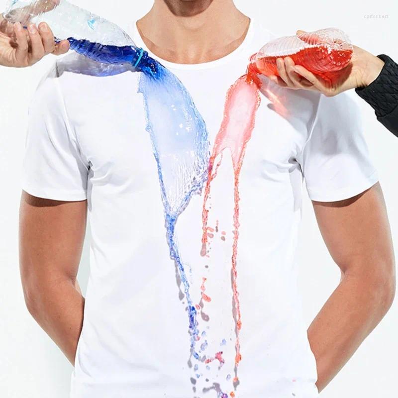 Garnitury męskie B1511 Kreatywny hydrofobowy antynasty wodoodporne stałe kolorowe kolor męskie T Shirt miękki krótki rękaw Szybki suchy top zużycie oddychające