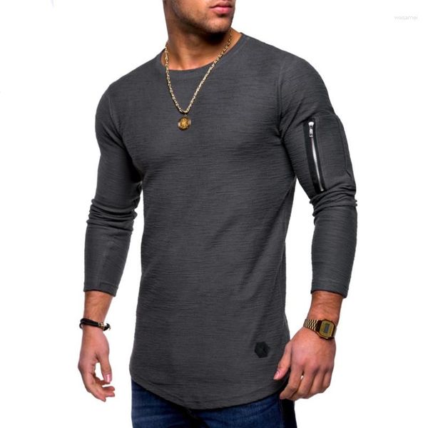 Trajes para hombres B3467 Camiseta Primavera y verano Top de manga larga de algodón Culturismo Hombres plegables