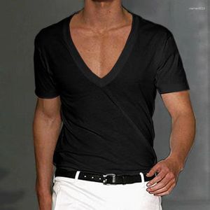 Herenpakken B3574 Men T-shirt Shorts Mouw Deep V-Neck Tops Solid Color Oversized Tees Streetwear Losse pullover T Shirts Spring