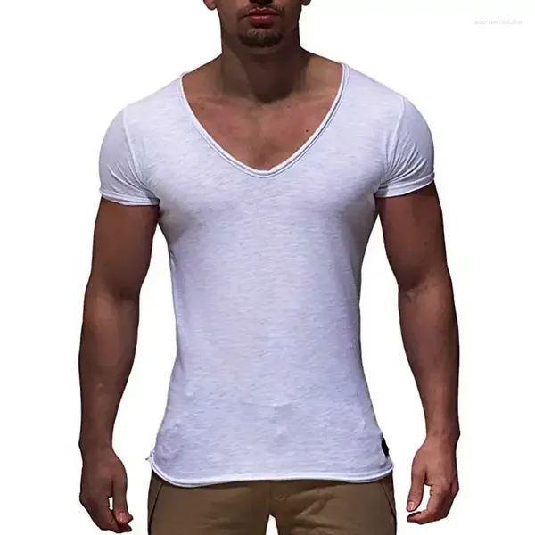 Costumes masculins b3789 Arrivée Deep V cou cou de cou court à manches courtes t-shirt slim fit t-shirt mince t-shir