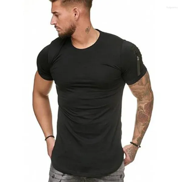 Trajes para hombres B4296 Camaper de manga corta Shoulderwear Hip Hop Summer Camiseta Men Longline Curved Hem Camiseta Slim Funny Camiseta