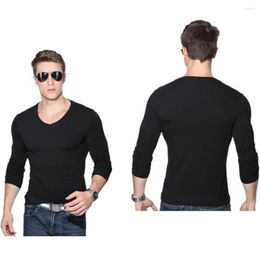 Costumes pour hommes B8384 Fit T-Shirt à manches longues col en V couleur unie décontracté sport Muscle t-shirts grande taille Style Simple T-shirts