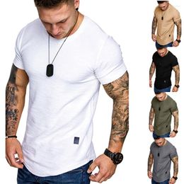 Costumes pour hommes B8841 T-shirt coupe ajustée col rond manches courtes décontracté Hip Hop haut en coton mode d'été basique