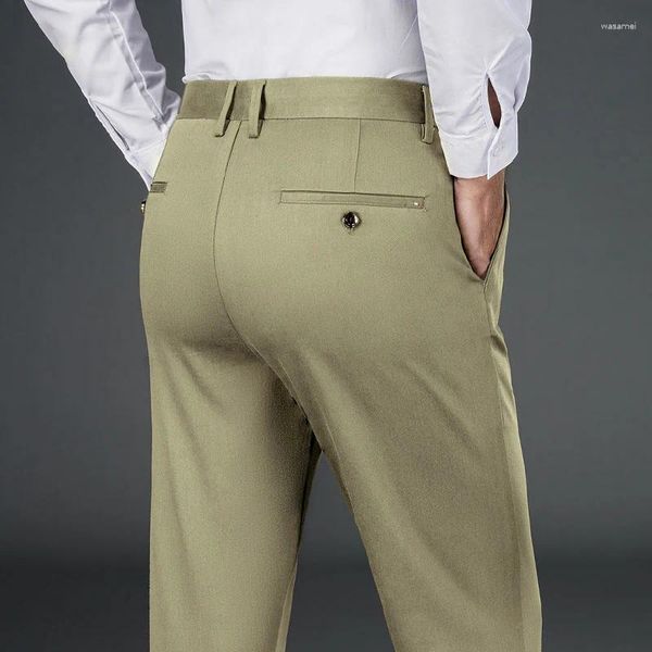 Trajes de hombre Pantalones casuales de fibra de bambú Negocios Cómodo Clásico Moda occidental Versátil Suelto Recto Estiramiento