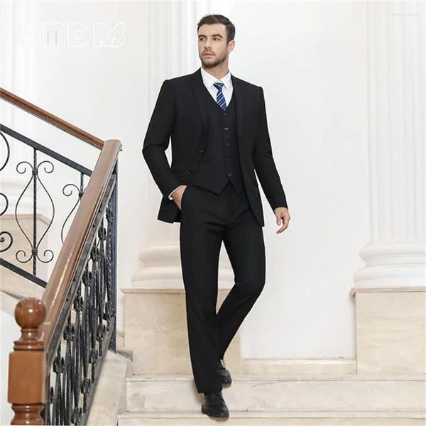 Costumes pour hommes Basic Solid Sett Set 3 pièces Slim Ajustement Pantalon de veste pour hommes formels, y compris à cravate de marié de mariage Tuxedo