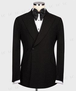 Perles de costumes masculins 2 pièces pics pantalons de blazer à revers un bouton Smoking High Fashion Prom Wedding Groom Plus taille faite sur mesure