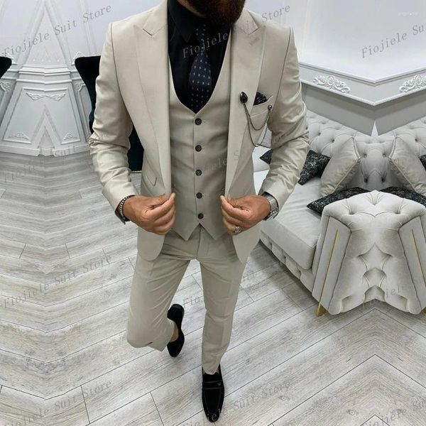 Costumes pour hommes Beige 3 pièces ensemble hommes smoking marié marié costume d'affaires robe de soirée de mariage Occasions spéciales veste pantalon gilet