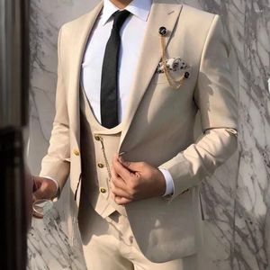 Costumes pour hommes Beige personnalisé coupe ajustée pour mariage 3 pièces Style italien marié smoking costume formel d'affaires 2024