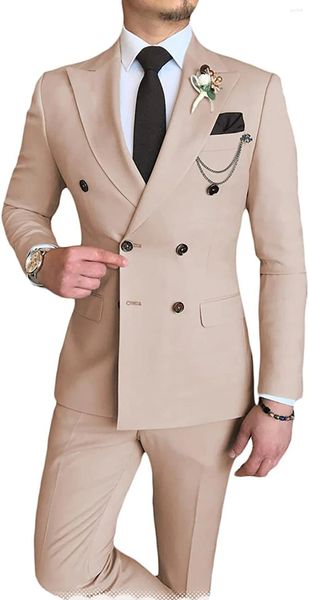 Costumes pour hommes Beige Gentleman Costume 2 pièces italien Double boutonnage revers manteau formel hommes smoking mariage marié affaires