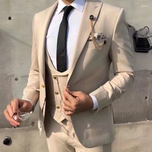 Costumes pour hommes Beige Style italien coupe ajustée 3 pièces mariage marié smoking costume d'affaires veste avec pantalon et gilet