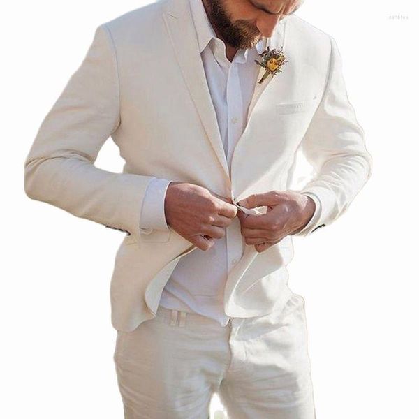 Costumes pour hommes Beige lin marié smoking pour mariage plage fête été hommes décontracté pointe revers personnalisé 2 pièces mâle manteau avec pantalon 2023