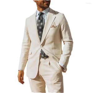 Costumes pour hommes Beige hommes 2 pièces coupe régulière revers cranté mariage marié bal Tuxedos complet homme vêtements sur mesure Blazer veste pantalon