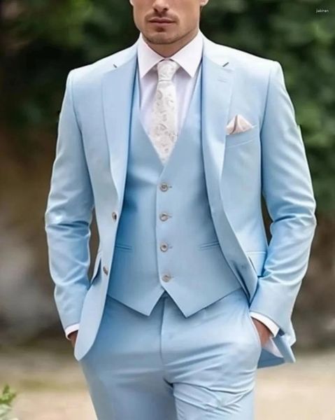 Trajes para hombres Traje beige Hombres Esmoquin de negocios Conjunto formal de 3 piezas Chaqueta Chaleco Pantalones Un solo pecho Novio Padrino de boda Fiesta de bodas