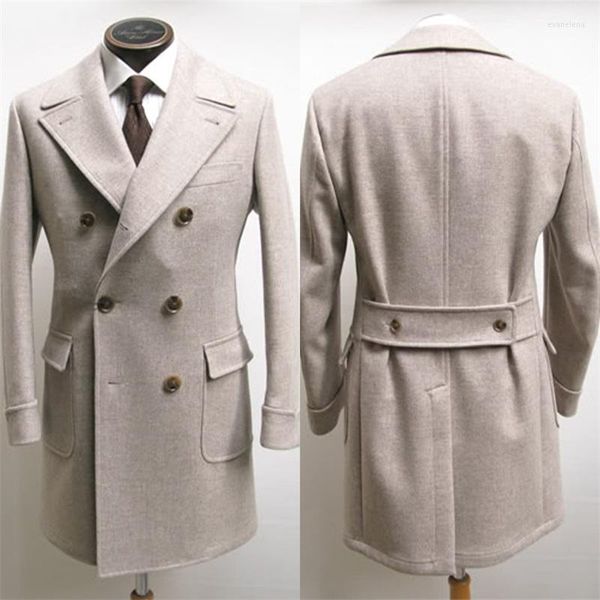 Costumes pour hommes Beige laine hommes pardessus 1 pièce hiver Blazer Double boutonnage épais chaud mariage marié formel travail fête bal veste sur mesure