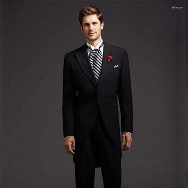 Costumes pour hommes sur mesure un bouton Tailcoat noir hommes 2 pièces (veste pantalon cravate) Long manteau Gentleman mariage Blazer Terno 2023