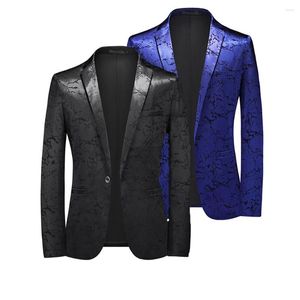 Trajes para hombres Blazers azules de otoño grandes y altos para hombres Chaquetas florales ajustadas Un botón Elegante cena Vestido de fiesta de boda Traje Abrigo