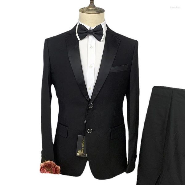 Costumes pour hommes noir 2 pièces ensemble Costume Homme Ensembles Slim smoking manteau Blazer pantalon formel soirée dîner affaires mariage marié costume pour hommes