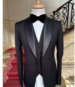 Herenpakken Zwart Business Voor Mannen Bruiloft Bruidegom Sjaal Revers Single Breasted Vest Jurk Kostuum Homme Prom Party Kleding 3 stuks