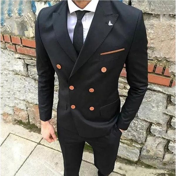 Trajes para hombre, traje de negocios informal negro, esmoquin ajustado para novio de boda, conjunto de 2 piezas, vestido Formal de fiesta y noche (pantalones de chaqueta)