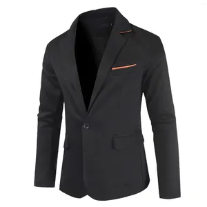 Costumes masculins noirs Casual Costs Busssiness en cuir solide Blazers à poitrine simple Collier de revers mince formel avec poche