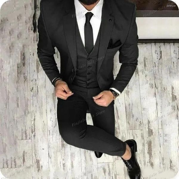 Trajes de hombre negro para novio de boda esmoquin solapa con muescas Slim Fit traje de hombre talla grande traje de novio Blazer Terno Masculino Th