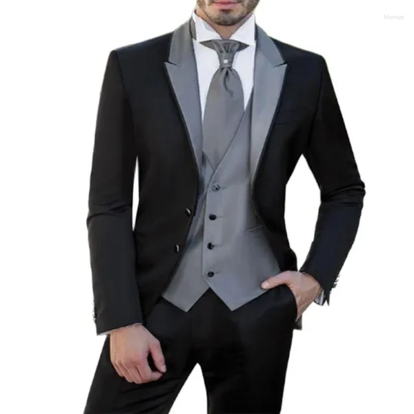 Costumes pour hommes noir gris hommes costume 3 pièces Tuxedos formel fête de mariage marié marié veste gilet et pantalon