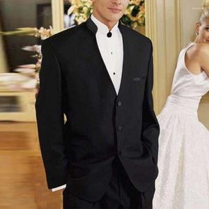 Herenpakken Zwarte Bruidegom Smoking Met Opstaande Kraag 2 Stuk Slim Fit Tuniek Mannen Voor Bruiloft Mannelijke Mode Set jas Broek 2023
