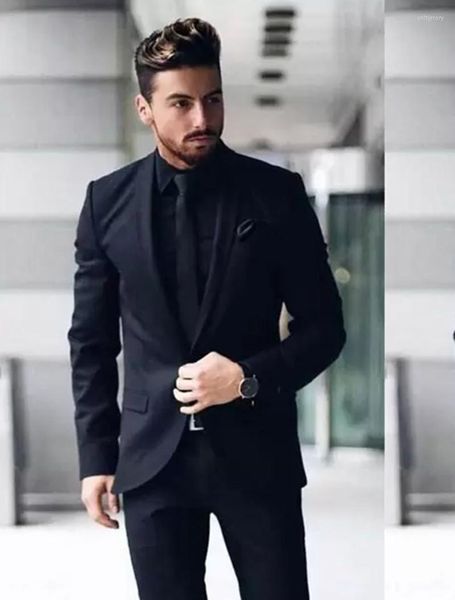 Trajes de hombre, esmoquin negro para novio, ropa para fiesta de boda, diseño de chal, Blazer de 2 piezas para hombre, traje entallado para padrinos de boda