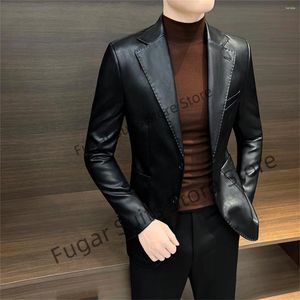 Costumes masculins mode en cuir noir pour hommes slim fit nouement narqué le marié de marié Tuxedos formel 2 pièces.