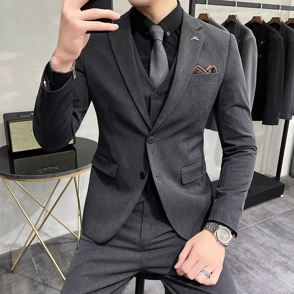 Trajes para hombres Black Light Light Grey Grey Dark Party / Evening Prom 3 Piece 3 piezas Solid Colored Tax Single Breaded Dos botones S-6XL