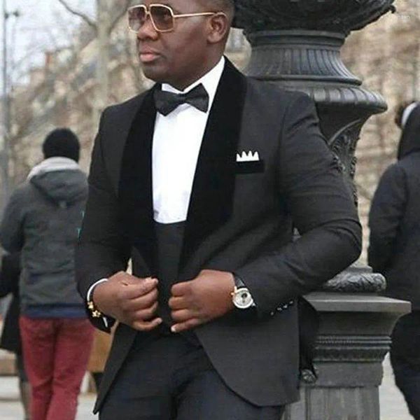 Trajes de hombre negros para boda 2023, esmoquin para novio, chal ancho con solapa, corte entallado, Terno Masculino, Blazer para hombre, traje de 3 piezas para hombre