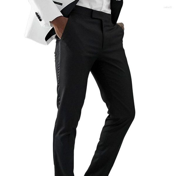 Costumes pour hommes noir hommes pantalons avec côté Satin rayure une pièce Slim formel Fit mariage soirée bureau affaires décontracté Tuxedos mâle