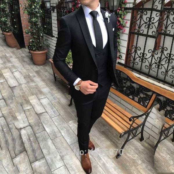 Costumes masculins Black Mens 2023 Slim Fit Weddos Tuxedos Peak Paped Groom Wear époux de marié