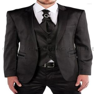 Herenpakken zwarte heren glanzend trouwfeest 3 -delige 2 knoppen pak blazer brozer crovat waistcoat terno masculino