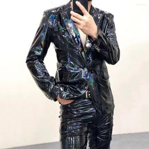 Herenpakken zwarte fantasmagorische spiegel lederen pak man plus-size show patent jas aangepaste clubkleding