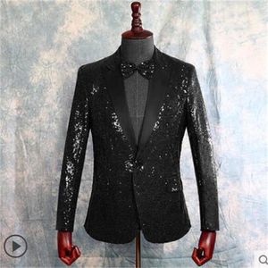 Costumes pour hommes noir paillettes Blazer hommes conceptions veste hommes Costumes de scène pour chanteurs vêtements étoile Style robe Masculino Homme B580