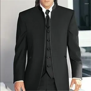 Costumes pour hommes noir col montant hommes mariage 3 pièces veste pantalon gilet Costume Homme marié Tuxedos Homme sur mesure Blazer ensembles